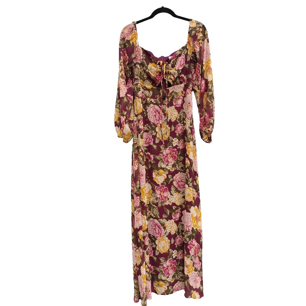 En Creme Empire Waist Floral Dress Women Med Sweetheart Off Shoulder Puff Sleeve